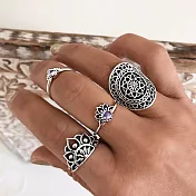 AmaZing 超值!波西米亞鏤空蓮花4件套組戒指_銀色