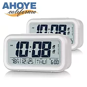 【AHOYE】LED背光鬧鐘電子鐘 白色 2入組