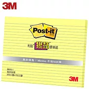 3M 860S-1橫線狠黏便條紙(20.2×15.2公分) 黃