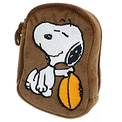 SHO-BI 刺繡圖案燈芯絨扁型化妝包 收納包 SNOOPY系列 橄欖球深咖