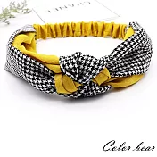 【卡樂熊】韓版撞色千鳥格紋造型髮帶(兩色)-芥黃