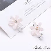 【卡樂熊】甜美珠光鑲鑽琉璃花朵925純銀耳環-花朵