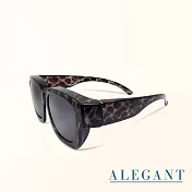 【ALEGANT】瀟灑藍灰色豹紋方框全罩式寶麗來偏光墨鏡/外掛式UV400太陽眼鏡/包覆套鏡