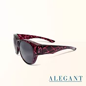 【ALEGANT】優雅暗藍紫色豹紋圓框全罩式寶麗來偏光墨鏡/外掛式UV400太陽眼鏡/包覆套鏡