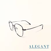 【ALEGANT】槍灰銀金屬色系圓框UV400濾藍光眼鏡