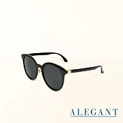 【ALEGANT】復古純黑香檳金邊貓眼寶麗來偏光墨鏡/UV400太陽眼鏡