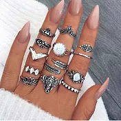 超值!仿舊復古鏤空雕花13件組戒指_銀