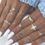 AmaZing 皇冠爆炸星晶鑽蛋白石13件組戒指_金