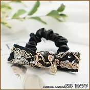 『坂井.亞希子』金線螺旋紋刺繡蕾絲蝴蝶結皇冠吊牌髮圈 -黑色