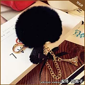 『坂井．亞希子』時尚巴黎鐵塔造型毛球蝴蝶結流蘇鑰匙圈 -黑色