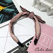 【卡樂熊】韓版千鳥格紋拼布造型髮箍(兩色)-粉色