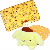Sanrio 玩偶造型折疊收納式多功能毛毯 冷氣毯 蓋毯 披肩毛毯 抱枕 布丁狗 睡覺 黃