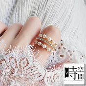 『時空間』奢華耀眼三層排鑽珍珠交織戒指 -單一款式