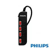 【PHILIPS 飛利浦】4開4插3孔延長線 (1.8米)黑色