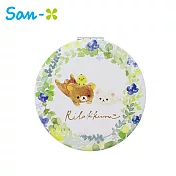 【日本正版授權】拉拉熊 皮革雙面摺疊鏡 化妝鏡/隨身鏡/補妝鏡 懶懶熊 Rilakkuma