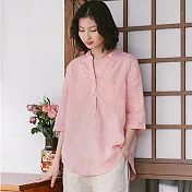 【A.Cheter】日本砂洗純色棉麻寬鬆上衣#106058L粉紅