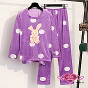 【天使霓裳】保暖睡衣 復活節兔 海島絨二件式長袖居家衣褲組F紫
