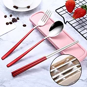 【EZlife】304不鏽鋼歐式便攜環保三件套紅色