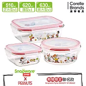 Snapware康寧 童心未泯Snoopy耐熱玻璃保鮮盒3件組-C01