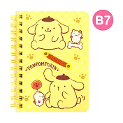 Sanrio B7 日本製線圈橫條筆記本附筆插 布丁狗 腳印黃