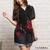 【MsMore】花漾繽紛絲柔雪紡襯衫106114M黑