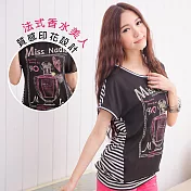 【DeMyrex】倫敦質感印花閃耀晶鑽純棉拼接上衣1015422XL黑