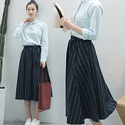 【ACheter】棉麻感清新彩色斜紋鬆緊腰中長裙000007FREE深藍