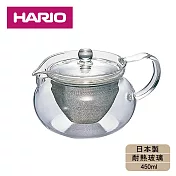 【日本HARIO】耐熱玻璃丸型急須壺-450ml(附濾網)