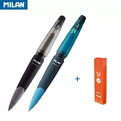 MILAN CAPSULE繽紛果凍自動鉛筆 2B 0.5mm(2入)+MILAN 自動鉛筆筆芯 0.5mm HB(1入)時尚灰/湖水藍