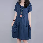 【A.Cheter】世外桃源斜裁清涼舒適棉麻洋裝#106427XL藍