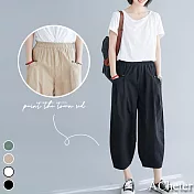 【A.Cheter】自然韻味削肉棉麻鬆緊腰頭寬鬆哈倫褲#106469M黑