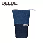 【日本正版授權】DELDE 丹寧風系列 細長版 伸縮筆袋 筆筒/鉛筆盒/收納包 sun-star -藍色