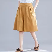 【A.Cheter】韓國打摺超瘦棉麻五分寬短褲#106642XL黃