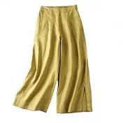 【A.Cheter】日本涼爽高腰鬆緊腰頭小腿開岔棉麻寬褲#106811M黃