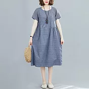 【A.Cheter】希臘風尚自然好心情棉麻寬鬆洋裝#106892 M 藍