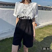 【Jilli~ko】魔鬼氈可調腰帶西裝短褲 M/L/XL 9150 L黑色