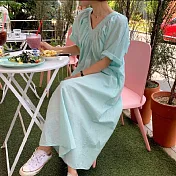 【MsMore】韓版馬卡龍純色V領寬鬆窈襬棉麻洋裝#106789F綠