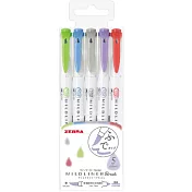 ZEBRA MILDLINER BRUSH 雙頭柔性彩繪筆五色組 冷澀系