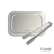 【鈦安純鈦餐具 TiANN】萬用純鈦小砧板_小餐盤+萬用料理夾組 /露營/烤肉餐具組/烘焙烤盤/餐盤