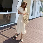 【MsMore】韓國時尚慵懶風棉麻襯衫長洋裝#107546 F 杏