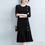 【MsMore】小香風氣質搖曳顯瘦遮肉洋裝#107525L黑