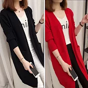 【MsMore】韓版百搭純色中長款開襟顯瘦針織外套#107521 F 黑