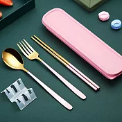 【EZlife】304不鏽鋼歐式便攜餐具四件套  金粉