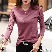 【MsMore】簡約韓版純色棉質顯瘦打底上衣#j107961 L 紫