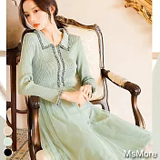 【MsMore】法式小香風飄逸氣質顯瘦網紗針織洋裝#108049F綠