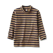 [MUJI無印良品]幼兒有機棉起毛針織橫紋半高領長袖T恤80駝色橫紋