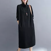 【A.Cheter】希臘風拼接寬鬆暖織棉洋裝#108067L黑