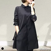 【MsMore】韓版風衣款設計棉麻長版襯衫#108169 M 黑