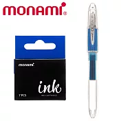 (組合包) MONAMI OLIKA EF 透明細字鋼筆+卡式墨水 藍