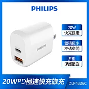 【Philips 飛利浦】20W TypeC USB PD 2孔快充充電器(DLP4326C)